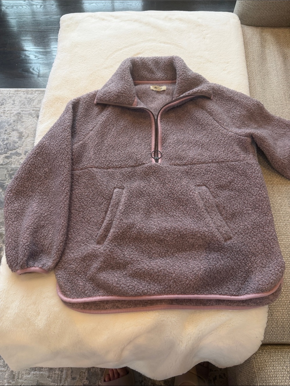 Madewell Quarter-Zip Sherpa Pullover Sweater - Lavender